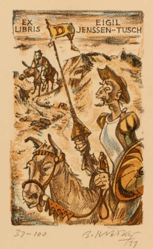 Exlibris by Bohumil Kratky from Czechoslovakia for Eigil Jenssen-Tusch - Don Quijote Horseman/Rider 