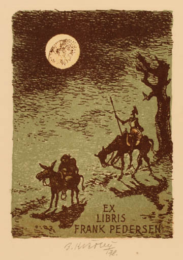 Exlibris by Bohumil Kratky from Czechoslovakia for Frank Pedersen - Don Quijote Horseman/Rider 