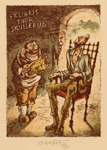 Exlibris by Bohumil Kratky from Czechoslovakia for Thor Skullerud - Don Quijote 