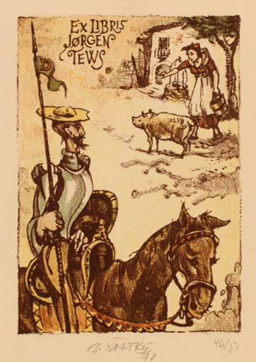 Exlibris by Bohumil Kratky from Czechoslovakia for Jørgen Tews - Don Quijote Horseman/Rider 