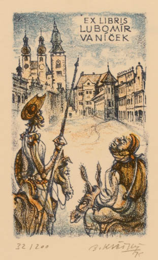 Exlibris by Bohumil Kratky from Czechoslovakia for Lubomir Vanicek - City Don Quijote 