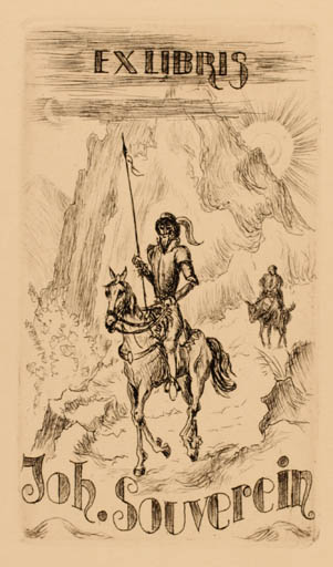 Exlibris by D.V. Luyn from Netherland for Johannes Souverein - Don Quijote Horseman/Rider 