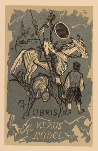 Exlibris by Jaroslav Vodrazka from Czechoslovakia for Klaus Rödel - Don Quijote Horseman/Rider 