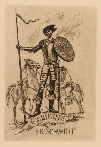 Exlibris by Jaroslav Vodrazka from Czechoslovakia for Frant Schmidt - Don Quijote Horseman/Rider 