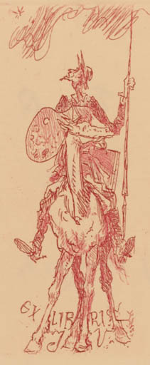 Exlibris by Jaroslav Vodrazka from Czechoslovakia for Jaroslav Vodrazka - Don Quijote Horseman/Rider 