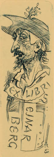 Exlibris by Jaroslav Vodrazka from Czechoslovakia for Ejnar Berg - Don Quijote Portrait 