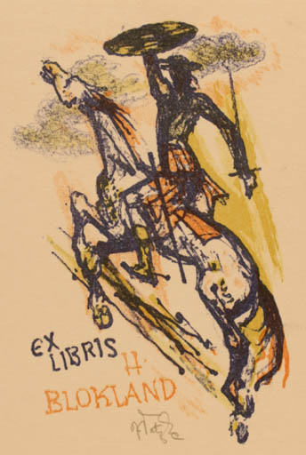 Exlibris by Jaroslav Vodrazka from Czechoslovakia for Herber Blokland - Don Quijote Horseman/Rider 