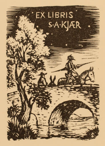 Exlibris by Hugo Silbersky from Czechoslovakia for Svend Aage Kjær - Don Quijote Horseman/Rider 