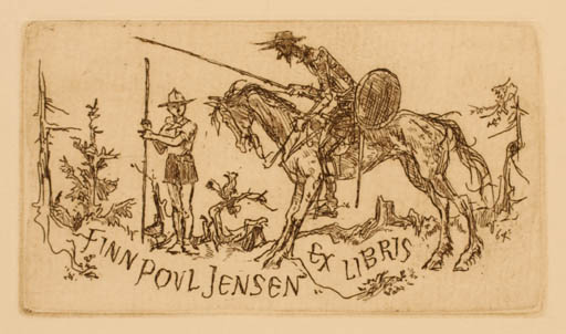 Exlibris by Jaroslav Vodrazka from Czechoslovakia for Finn Povl Jensen - Don Quijote Horseman/Rider 