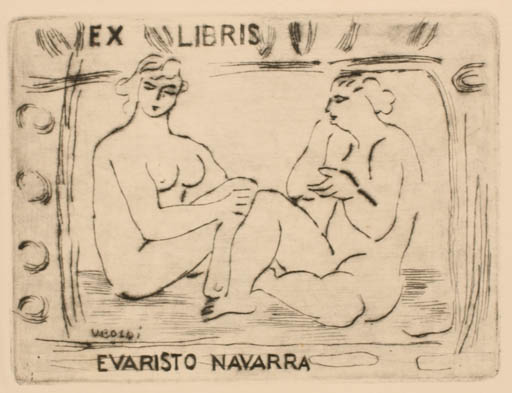 Exlibris by Gian Luigi Uboldi from Italy for Evaristo Navarra - Woman Nude 