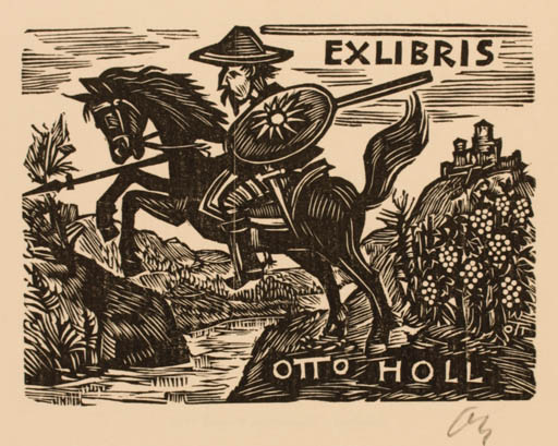 Exlibris by Herbert S. Ott from Germany for Otto Holl - Don Quijote Horseman/Rider 