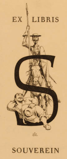 Exlibris by C Stauf from Germany for S Souverin - Don Quijote Horseman/Rider 