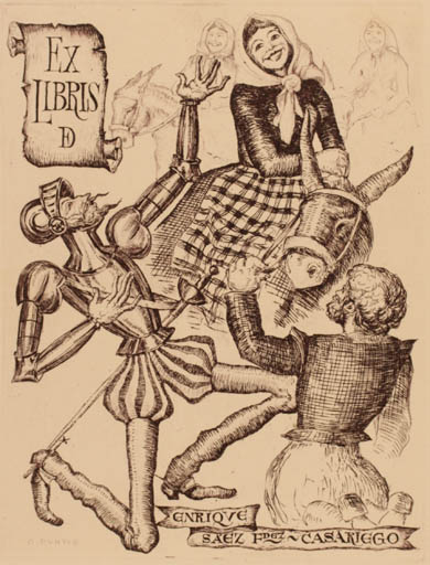 Exlibris by Carlos Puntis Nebot from Spain for Dr. Enrique Saez Fernadez Casariego - Don Quijote 