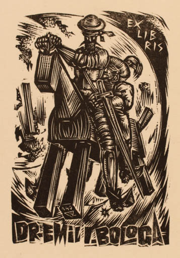 Exlibris by Laszlo Lazar Nagy from Hungary for Dr. Emil I. Bologa - Don Quijote 