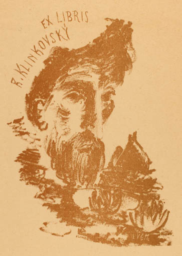 Exlibris by Ladislav Vele from Czechoslovakia for Ruda Klinkovsky - Don Quijote Portrait 