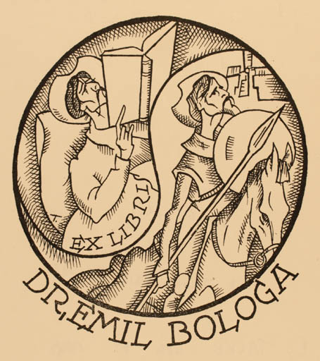 Exlibris by E Tacke from Germany for Dr. Emil I. Bologa - Don Quijote 