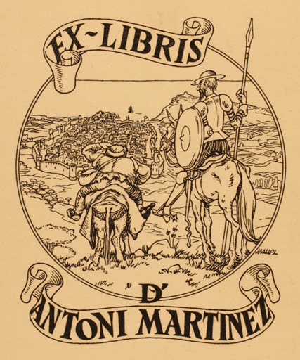 Exlibris by L Mallol from Spain for Antoni Martinez - City Don Quijote Horseman/Rider 