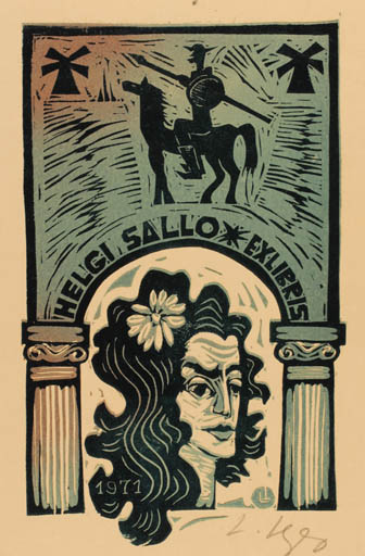 Exlibris by Lembit Lepp from Estonia for Helgi Sallo - Don Quijote Mill Horseman/Rider 