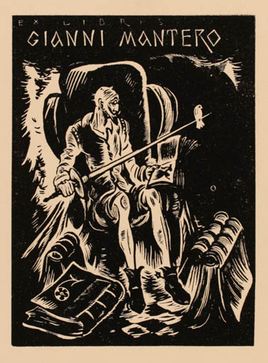 Exlibris by Eugen Goljachowski from Russia for Gianni Mantero - Book Don Quijote 