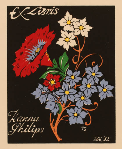 Exlibris by Eduardo Dias Ferreira from Portugal for Hanna Philips - Flower 