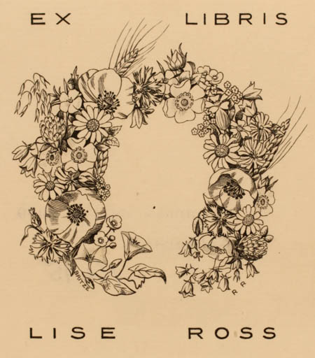 Exlibris by Johannes Britze from Denmark for Lise Ross - Flower Flora 