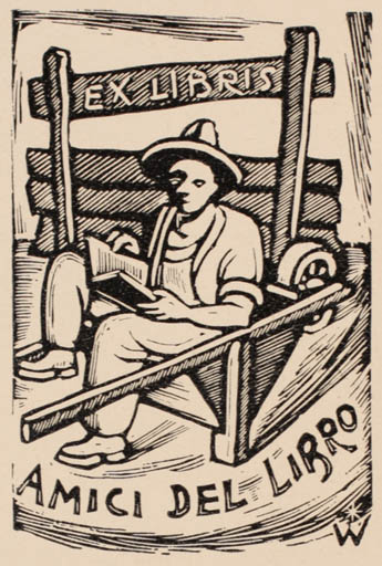 Exlibris by Remo Wolf from Italy for ? Amici del Libro - Working Book Man 