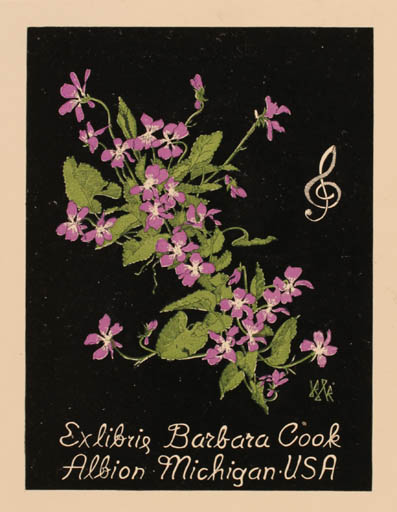 Exlibris by Bernhard Kuhlmann from Germany for Barbara Cook - Flower Flora 