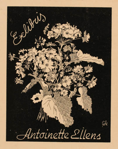 Exlibris by Bernhard Kuhlmann from Germany for Antoinette Ellers - Flower Flora 