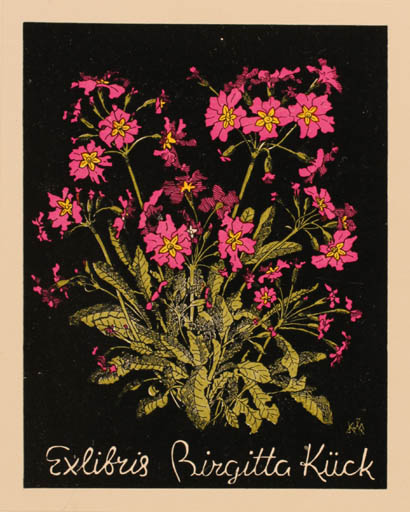 Exlibris by Bernhard Kuhlmann from Germany for Birgitta Kück - Flower Flora 