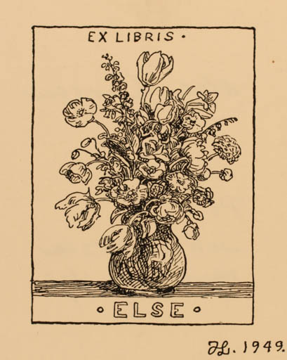 Exlibris by Johannes Larsen from Denmark for Else Larsen - Flower Flora 