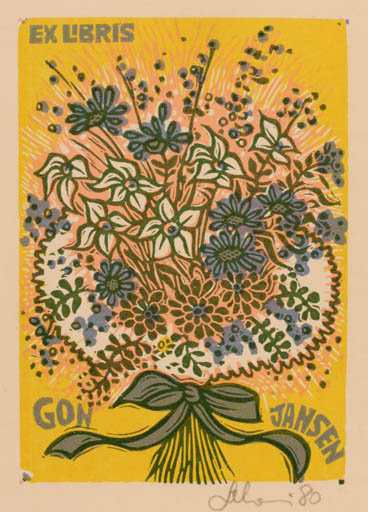 Exlibris by Maria Elsia Leberoni from Italy for Gon Jansen - Flower Flora 