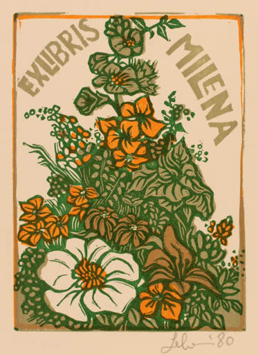 Exlibris by Maria Elsia Leberoni from Italy for ? Milena - Flower Flora 