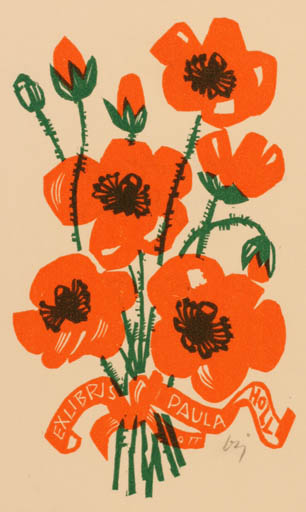 Exlibris by Herbert S. Ott from Germany for Paula Holl - Flower Flora 