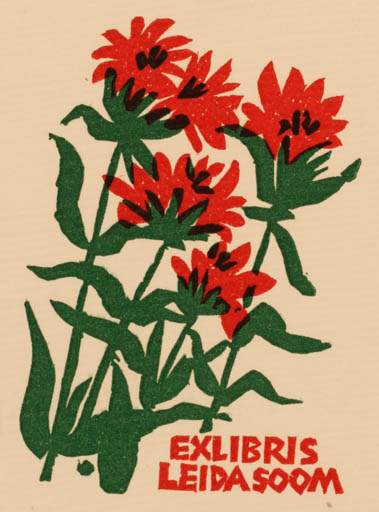 Exlibris by Herbert S. Ott from Germany for Leida Soom - Flower Flora 