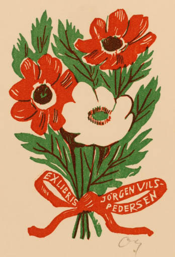 Exlibris by Herbert S. Ott from Germany for Jørgen Vils Pedersen - Flower Flora 