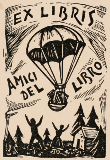 Exlibris by Remo Wolf from Italy for ? Amici del Libro - Book Aircraft Scenery/Landscape Couple 