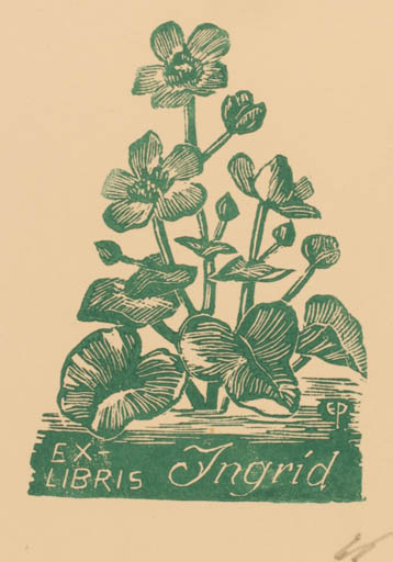 Exlibris by Edmund Peter from Denmark for Ingrid Andersen - Flower Flora 