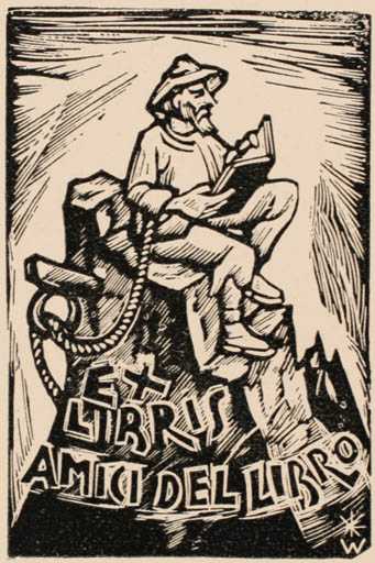 Exlibris by Remo Wolf from Italy for ? Amici del Libro - Mountain Book Man 