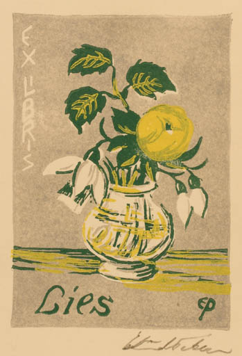 Exlibris by Edmund Peter from Denmark for Elisabeth Peter - Flower Flora 