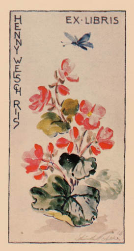 Exlibris by Edmund Peter from Denmark for Kaj Welsch Riis - Flower Flora Insect Butterfly 