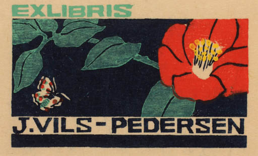 Exlibris by Kieko Tsurusawa from Japan for Jørgen Vils Pedersen - Flower Flora 