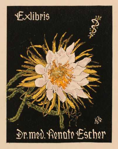 Exlibris by Bernhard Kuhlmann from Germany for Renate Escher - Flower Flora 