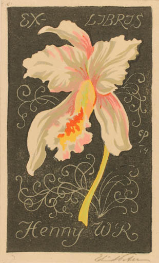 Exlibris by Edmund Peter from Denmark for Kaj Welsch Riis - Flower Flora 