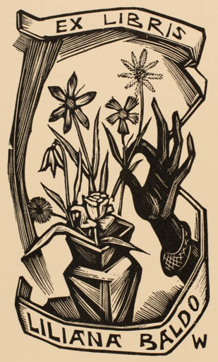 Exlibris by Remo Wolf from Italy for Liliana Baldo - Flower Hand(s) 