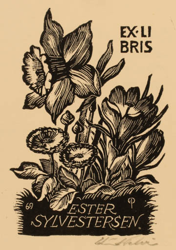 Exlibris by Edmund Peter from Denmark for Ester Sylvestersen - Flower Flora 