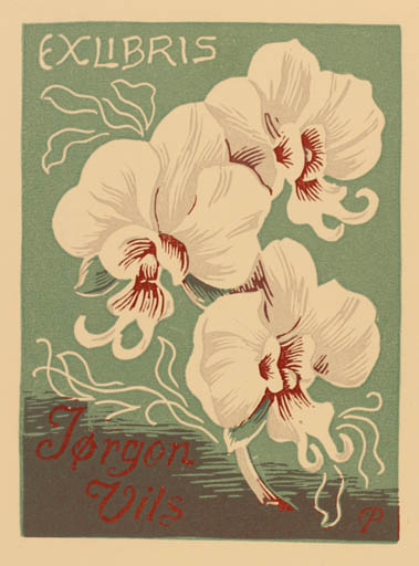 Exlibris by Edmund Peter from Denmark for Jørgen Vils Pedersen - Flower Flora 