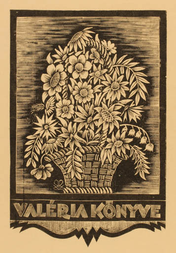 Exlibris by Karoly Radvanyi-Roman from Hungary for Valeria Konyve - Flower Flora 