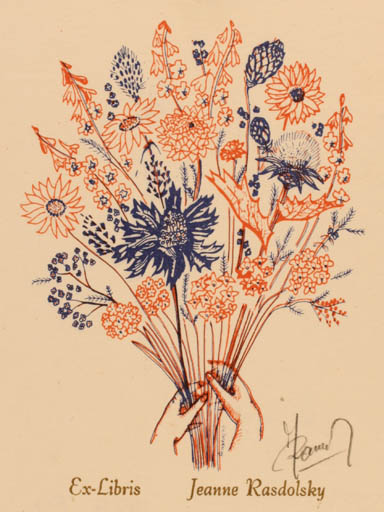 Exlibris by Jacques Rasdolsky from Belgium for Jeanne Rasdolsky - Flower Flora 