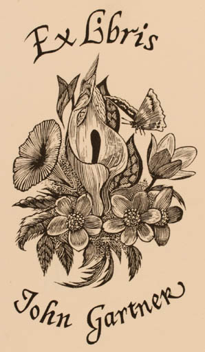 Exlibris by Derek Riley from Great Britain for John Gartner - Flower Flora 