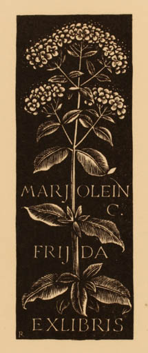 Exlibris by Pam Georg Rueter from Netherland for Marjolein Frijda - Flower Flora 